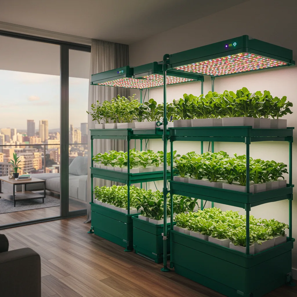 Modern indoor hydroponic system in a sleek urban apartment