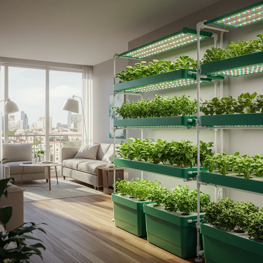 Modern indoor hydroponic system in a sleek urban apartment