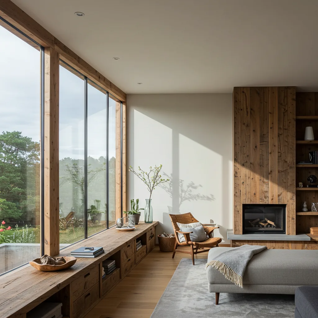 Eco-friendly home renovation trends 2025 featuring reclaimed wood and energy-efficient windows