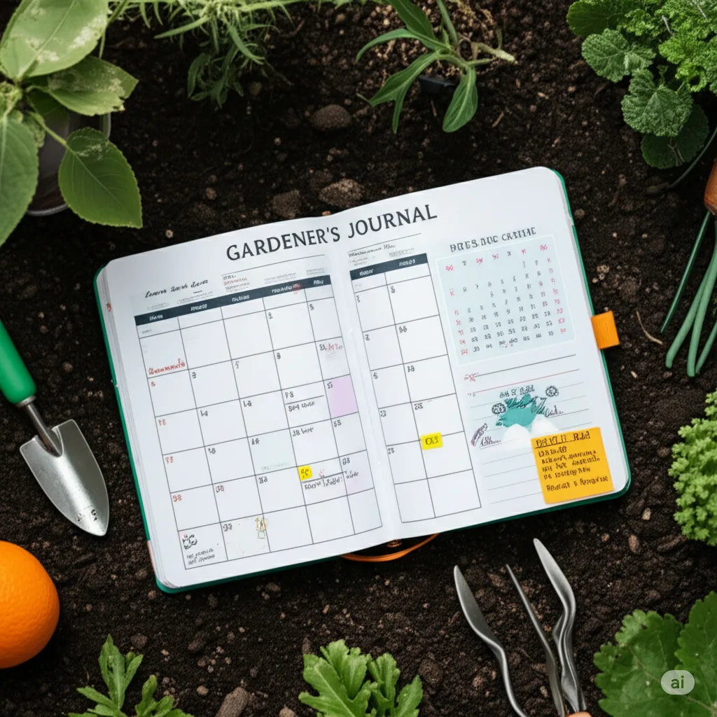 Gardener’s journal showing a personalized planting calendar with notes