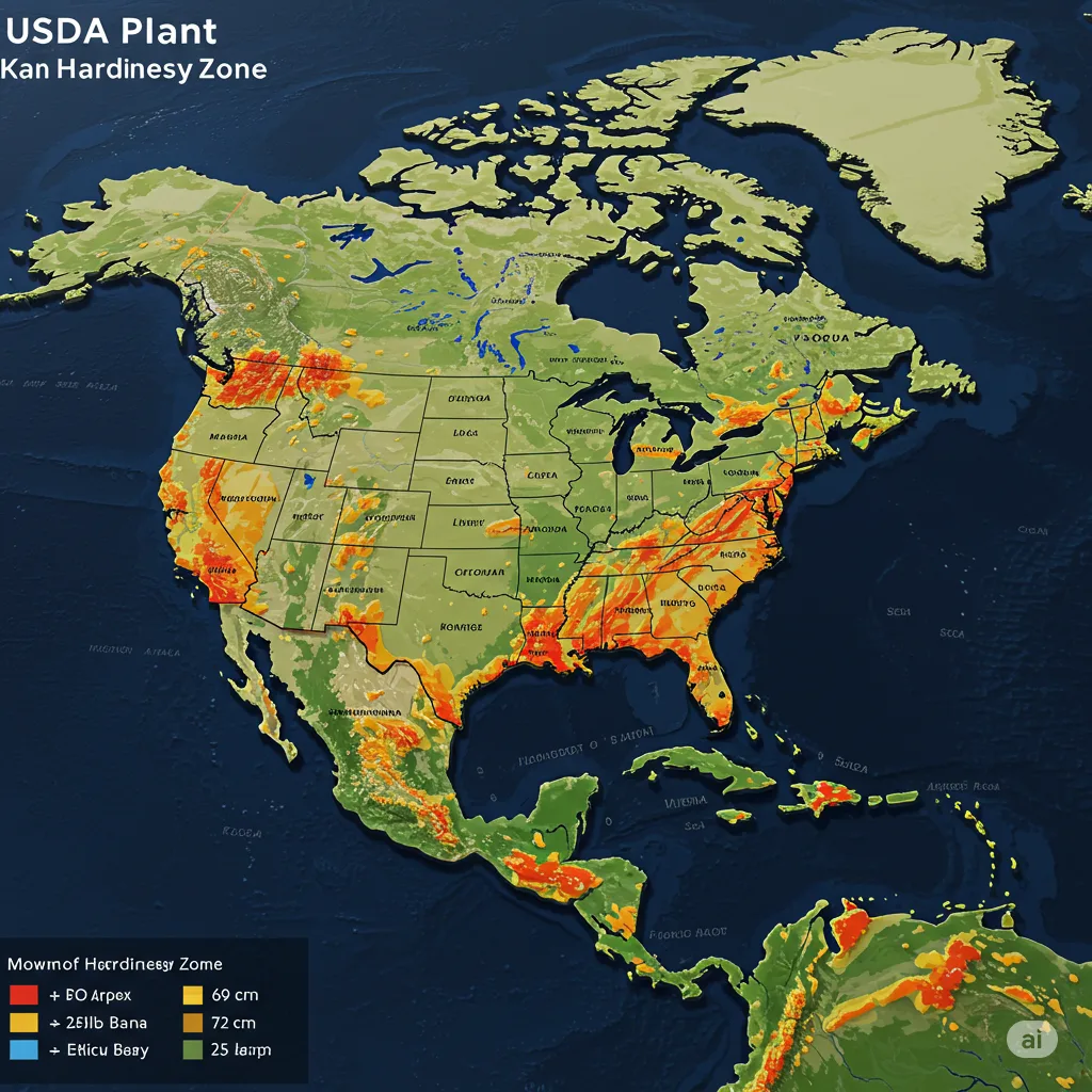 USDA Plant Hardiness Zone Map showing growing zones across North America