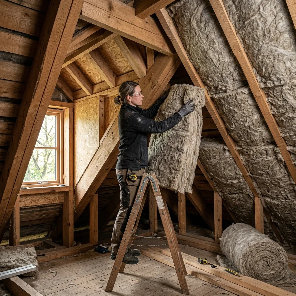 Professional installation of natural sheep wool insulation in a modern attic 2026